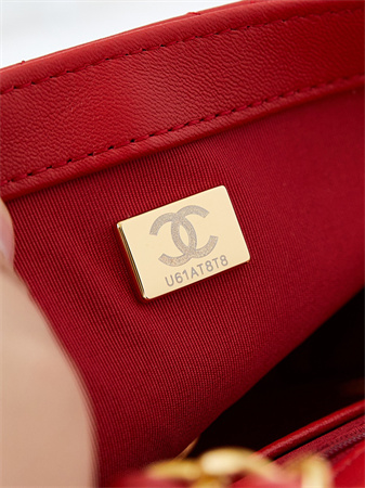 Cha.nel Supermini Flap Bag Lambskin Gold Tone Metal Red AS4946
