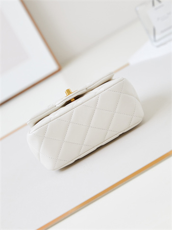 Cha.nel Supermini Flap Bag Lambskin Gold Tone Metal White AS4946