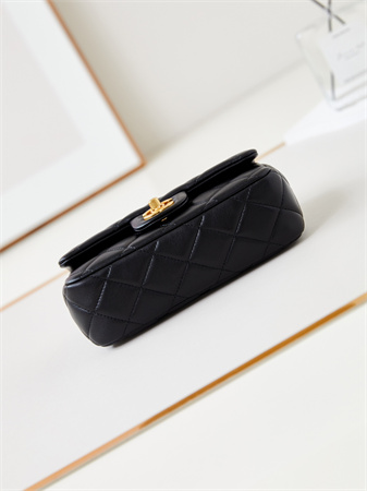Cha.nel Mini Flap Bag Lambskin Gold Tone Metal Black AS4947