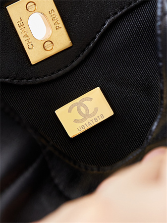 Cha.nel Small Shoulder Bag Lambskin Gold Tone Metal Black AS4948