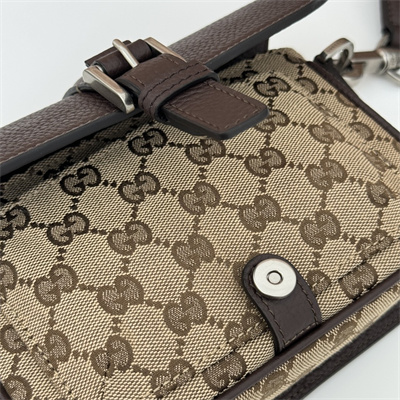 Gu.cci GG super mini bag Beige and ebony Original GG canvas and Brown leather 795213