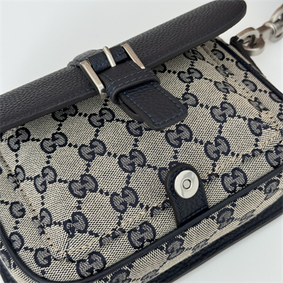 Gu.cci GG super mini bag Beige and ebony Original GG canvas and Navy leather 795213