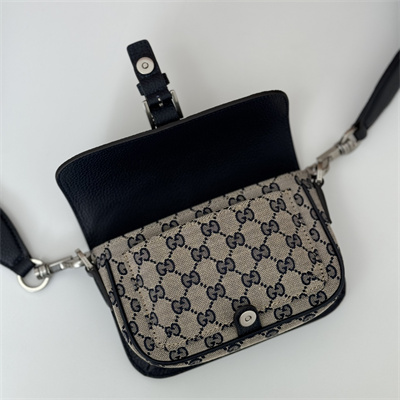 Gu.cci GG super mini bag Beige and ebony Original GG canvas and Navy leather 795213