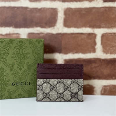 Gu.cci Bi-color card case with GG detail Supreme canvas Brown 795230