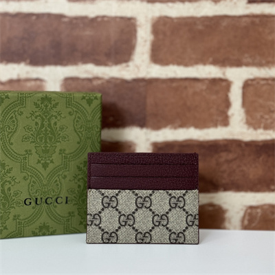 Gu.cci Bi-color card case with GG detail Supreme canvas Bordeaux 795230
