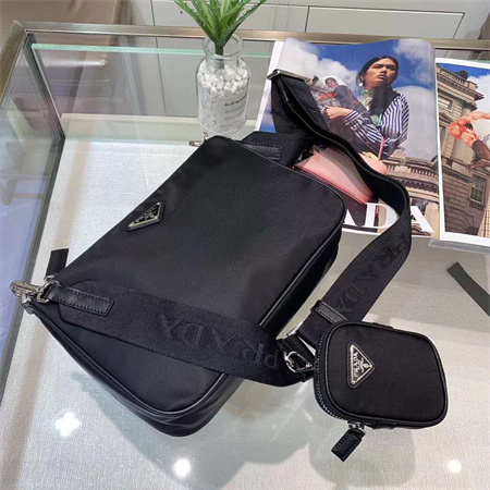 Prada Re-Nylon and Saffiano leather shoulder bag Black 2VH113