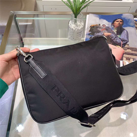 Prada Re-Nylon and Saffiano leather shoulder bag Black 2VH113