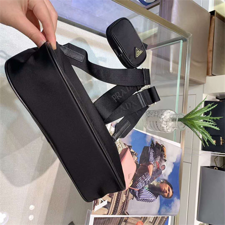 Prada Re-Nylon and Saffiano leather shoulder bag Black 2VH113