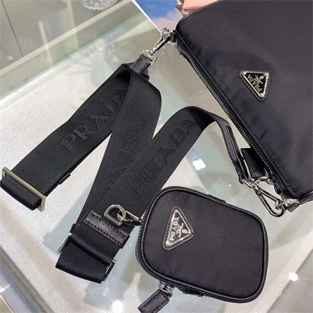 Prada Re-Nylon and Saffiano leather shoulder bag Black 2VH113