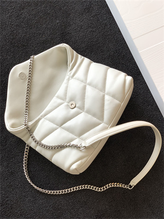 Y.S.L TOY PUFFER In Nappa Lambskin Silver Tone Metal White Color