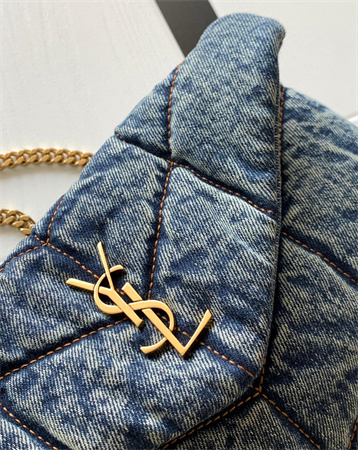 Y.S.L TOY PUFFER In Black Denim Fabric Gold Tone Metal