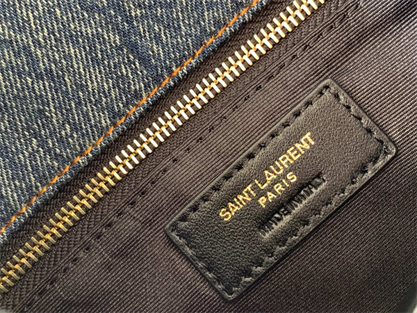 Y.S.L TOY PUFFER In Black Denim Fabric Gold Tone Metal