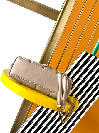 Y.S.L TOY PUFFER In Nappa Lambskin Gold Tone Metal Beige Color