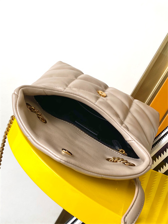 Y.S.L TOY PUFFER In Nappa Lambskin Gold Tone Metal Beige Color