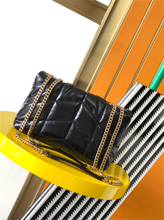 Y.S.L TOY PUFFER In Shinny Calfskin Gold Tone Metal Black