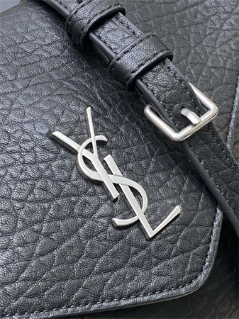 Y.S.L CASSANDRE Envelope Messenger In Grained Lambskin Black