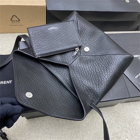 Y.S.L CASSANDRE Envelope Messenger In Grained Lambskin Black