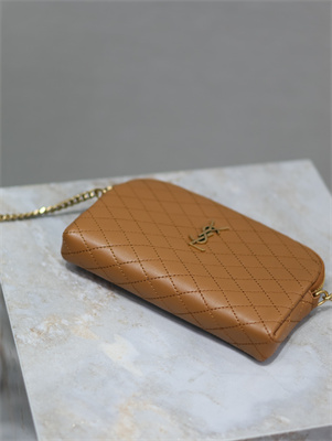 Y.S.L GABY ZIPPED POUCH IN QUILTED LAMBSKIN Dk Cork