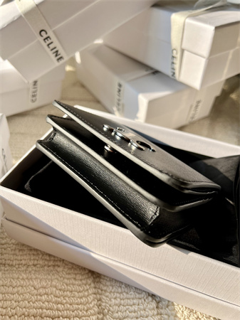 Celine TRIOMPHE COMPACT WALLET in Shiny calfskin Black