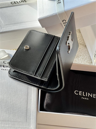 Celine TRIOMPHE COMPACT WALLET in Shiny calfskin Black