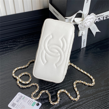 Chanel Trendy CC Vanity Case Lambskin Gold Tone Metal White AP1472