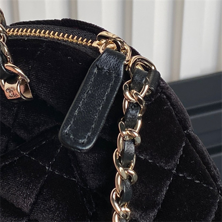 Chanel Clutch With Chain Woolen Fabric Gold Tone Metal Black AP3354