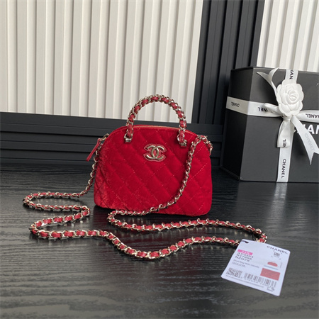 Chanel Clutch With Chain Woolen Fabric Gold Tone Metal Red AP3354