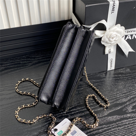 Chanel Clutch With Chain Lambskin Gold Tone Metal Black AP4184