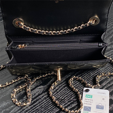 Chanel Clutch With Chain Lambskin Gold Tone Metal Black AP4184