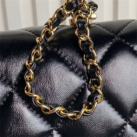 Chanel Mini Flap Bag with Top Handle Shiny Lambskin & Gold-Tone Metal Black AS5032