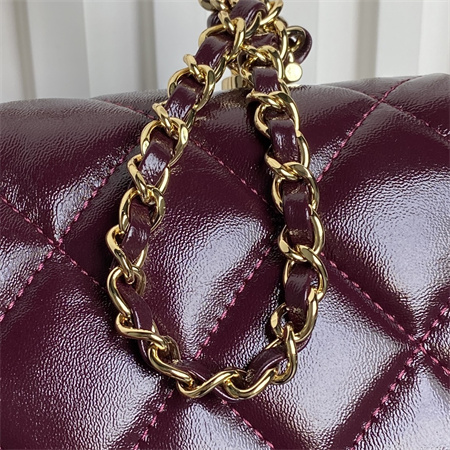 Chanel Mini Flap Bag with Top Handle Shiny Lambskin & Gold-Tone Metal Burgundy AS5032