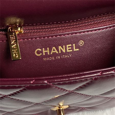 Chanel Mini Flap Bag with Top Handle Shiny Lambskin & Gold-Tone Metal Burgundy AS5032