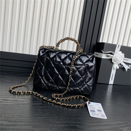Chanel Mini Flap Bag with Top Handle Shiny Lambskin & Gold-Tone Metal Black AS5043