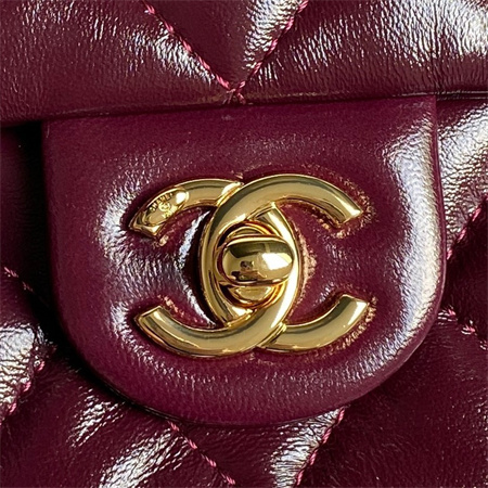 Chanel Mini Flap Bag with Top Handle Shiny Lambskin & Gold-Tone Metal Burgundy AS5043