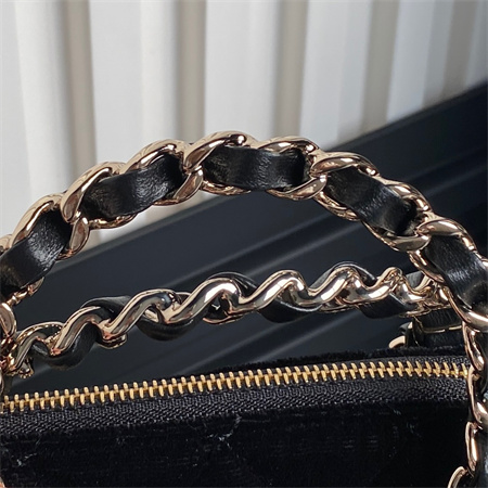 Chanel Small Tote Woolen Fabric Gold Tone Metal Black AS5130