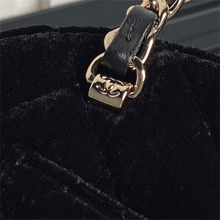 Chanel Small Tote Woolen Fabric Gold Tone Metal Black AS5130