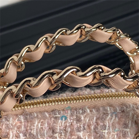 Chanel Small Tote Cotton, Wool Tweed, Sequins & Gold-Tone MetalLight Pink AS3969