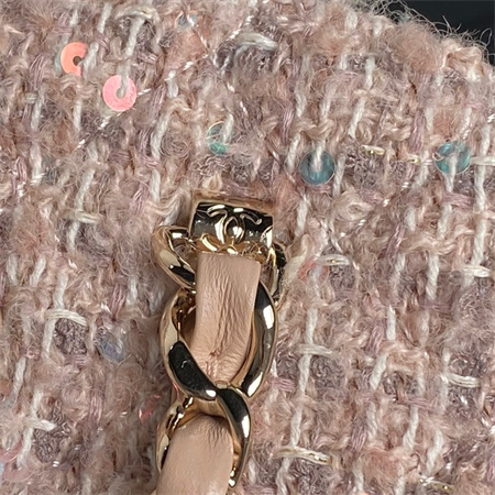 Chanel Small Tote Cotton, Wool Tweed, Sequins & Gold-Tone MetalLight Pink AS3969