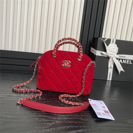 Chanel Small Tote Woolen Fabric Gold Tone Metal Red AS5130