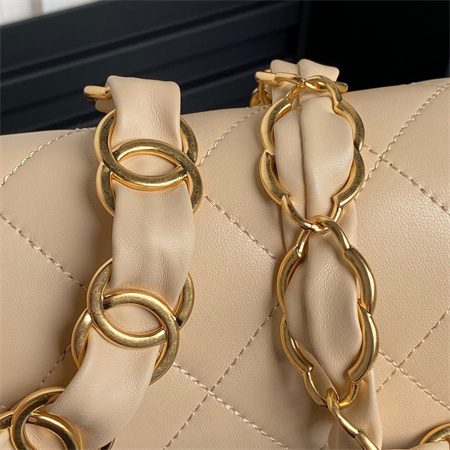 Chanel Flap Bag Lambskin Gold Tone Metal Beige AS5176