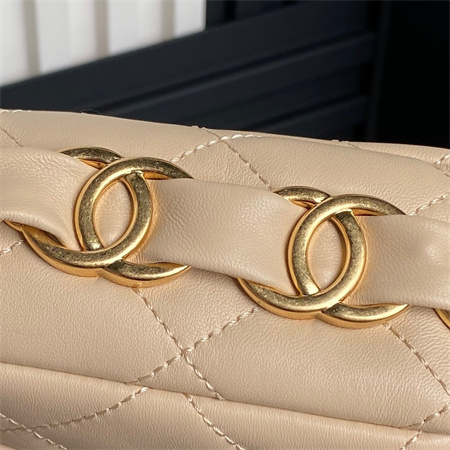 Chanel Flap Bag Lambskin Gold Tone Metal Beige AS5176
