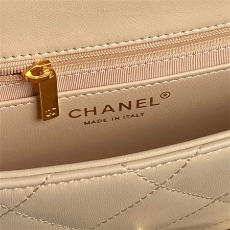 Chanel Flap Bag Lambskin Gold Tone Metal Beige AS5176