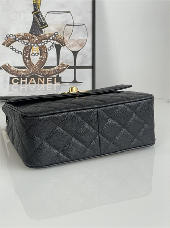 Chanel Vintage Classic Flap Bag Grained Calfskin Gold Tone Metal Black A2218