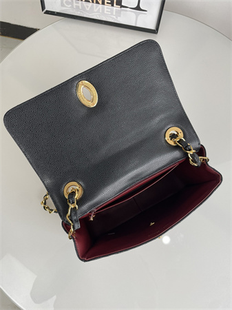 Chanel Vintage Classic Flap Bag Grained Calfskin Gold Tone Metal Black A2218