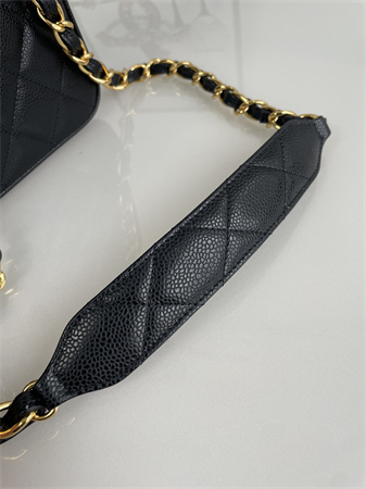 Chanel Vintage Classic Flap Bag Grained Calfskin Gold Tone Metal Black A2218