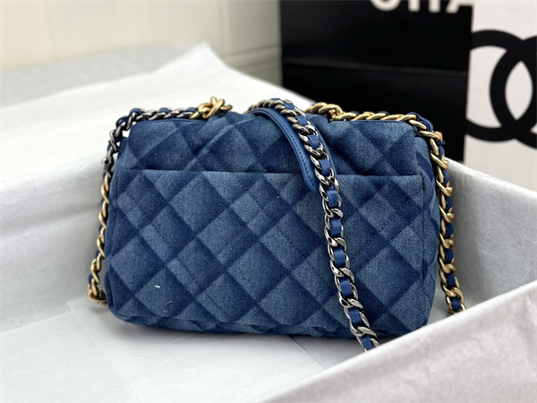 Chanel 19 Bag Denim Fabric Gold Tone AS1160