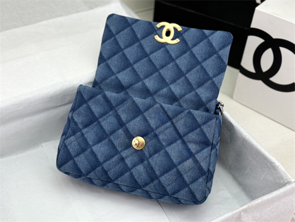 Chanel 19 Bag Denim Fabric Gold Tone AS1160