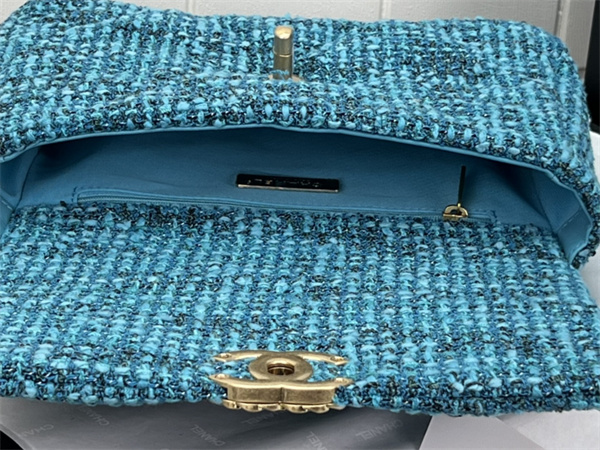 Chanel 19 Bag Tweed Gold Tone Blue AS1160