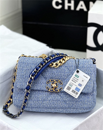 Chanel 19 Bag Tweed Gold Tone Blue AS1160