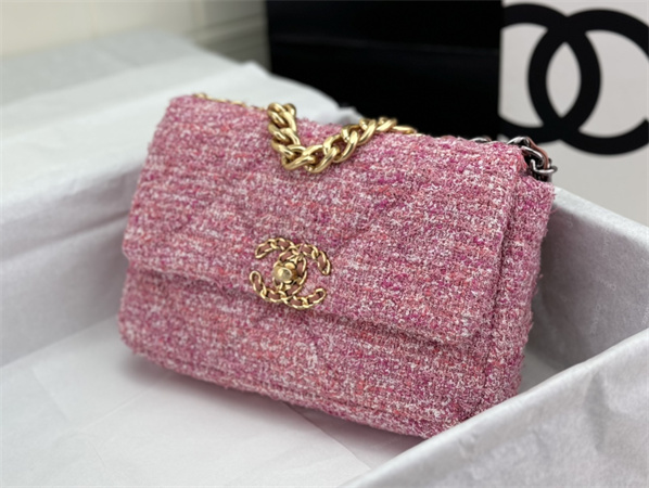 Chanel 19 Bag Tweed Gold Tone Pink AS1160